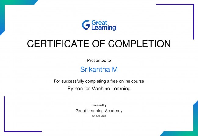 Certificate for Completion