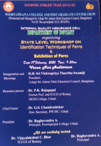  State Level Workshop on Identification Techniques of Ferns and Exhibition of Ferns