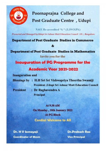 Inauguration of PG Program for the academic year 2021-22 