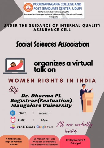 Virtual talk on WOMAN RIGHTS IN INDIA