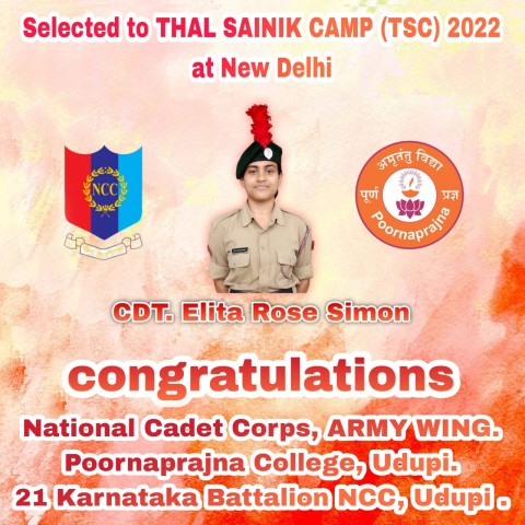 Congragulations to CDT. Elita Rose Simon and SUO G.N. Pavana for selection in THAL SAINIK GROUP