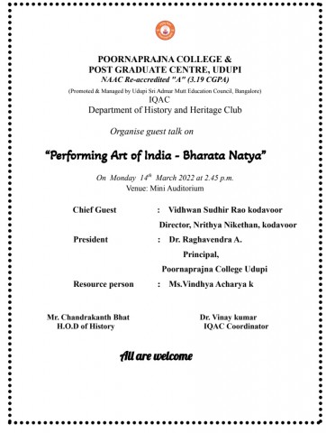 guest talk on Performing Art of India- Bharata Natya