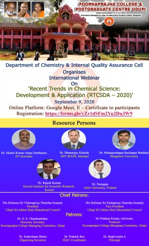  Department of Chemistry and Internal Quality Assurance Cell organises International Webinar